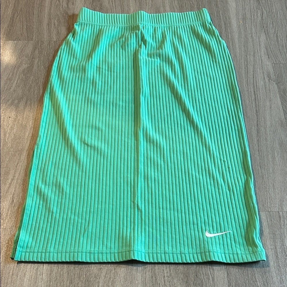 Nike Ribbed Midi Skirt Teal Green with White Swoosh